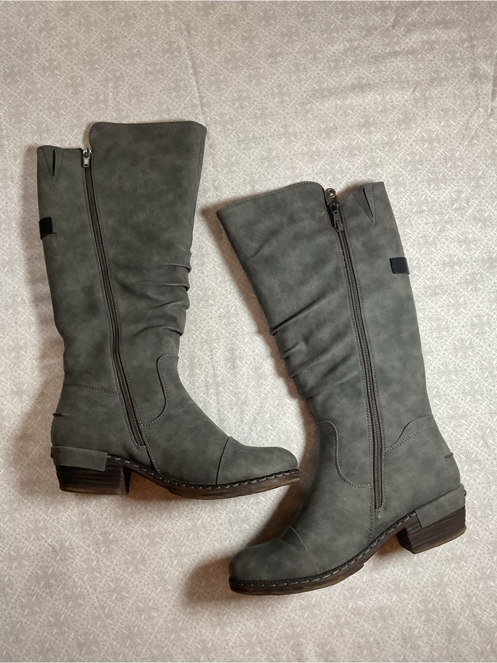 Rieker Gray Mid-Calf Zip Heeled Boots